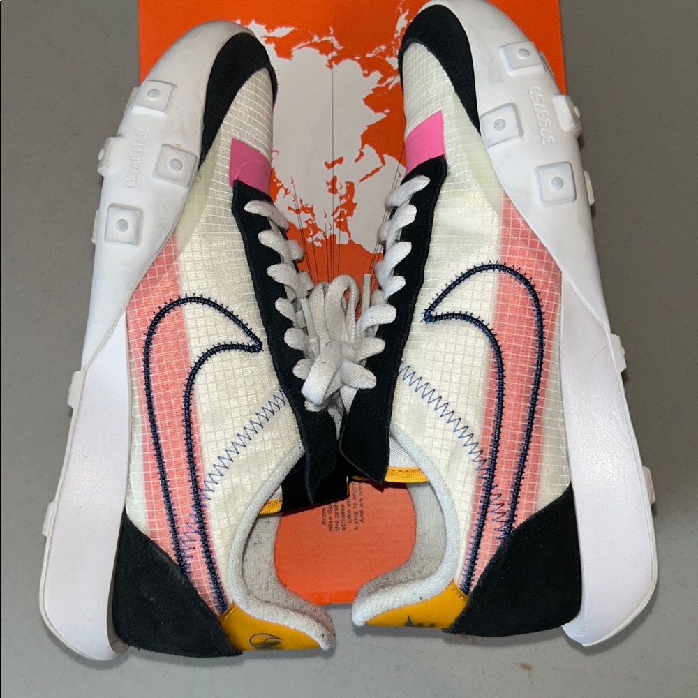 Nike waffle racer. Women’s 8.5. White black yellow pink. Good condition. - Picture 6 of 9